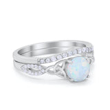Celtic Wedding Piece Ring Band Lab Created White Opal 925 Sterling Silver