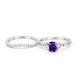 Celtic Wedding Ring Band Simulated Amethyst  CZ 925 Sterling Silver