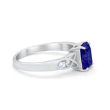 Wedding Ring Emerald Cut Round Simulated Blue Sapphire CZ 925 Sterling Silver