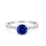 Vintage Style Wedding Bridal Ring Simulated Blue Sapphire CZ 925 Sterling Silver