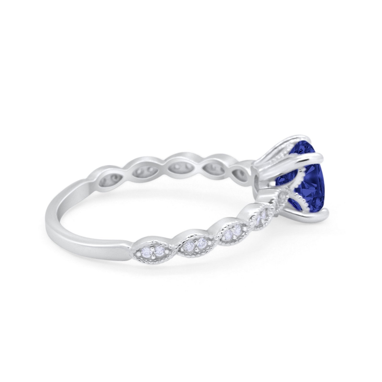 Vintage Style Wedding Bridal Ring Simulated Blue Sapphire CZ 925 Sterling Silver