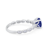 Vintage Style Wedding Bridal Ring Simulated Blue Sapphire CZ 925 Sterling Silver