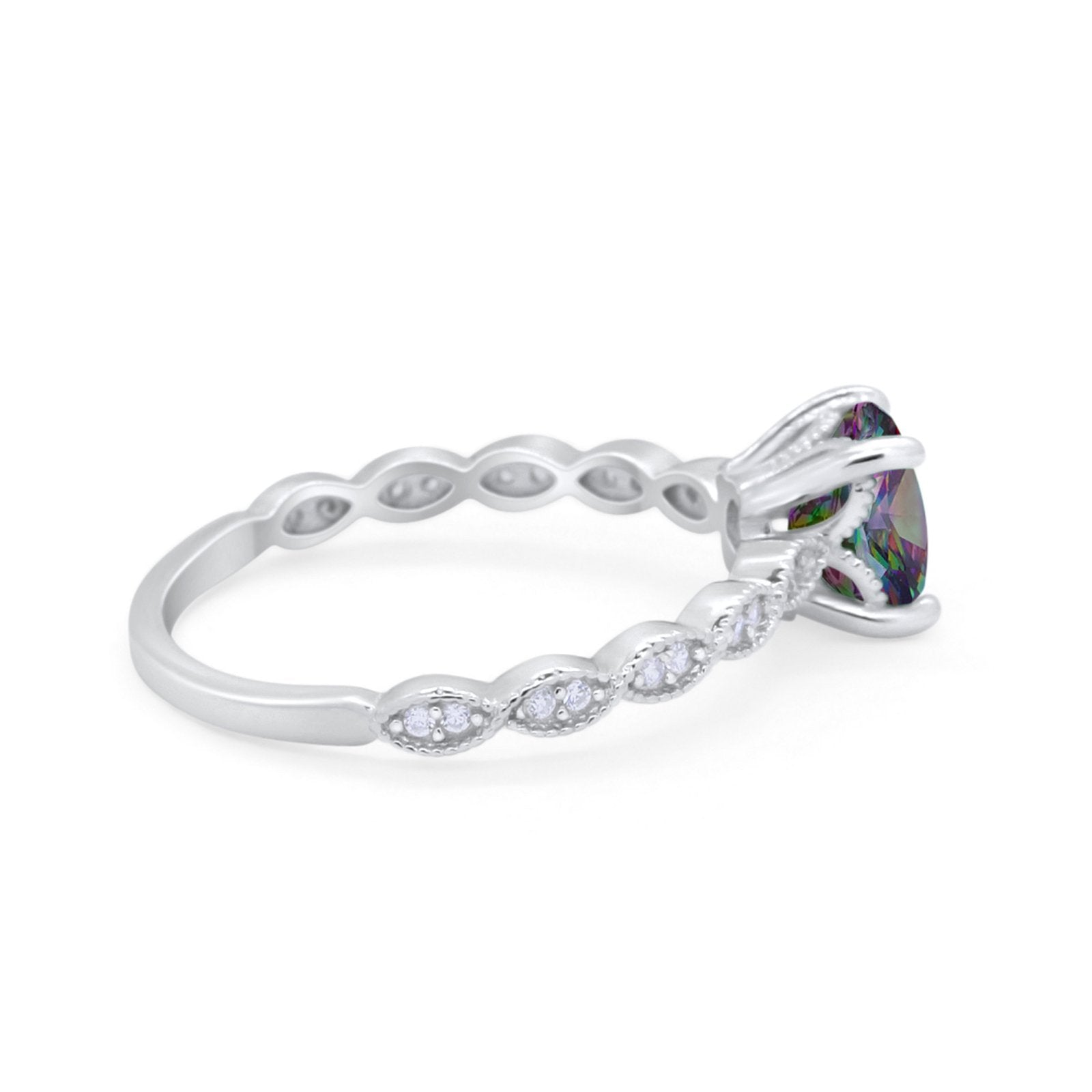 Vintage Style Wedding Bridal Ring Simulated Rainbow CZ 925 Sterling Silver