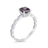 Vintage Style Wedding Bridal Ring Simulated Rainbow CZ 925 Sterling Silver