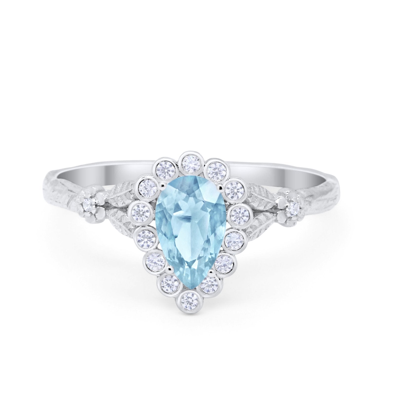 Teardrop Engagement Ring Simulated Aquamarine CZ 925 Sterling Silver