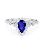 Teardrop Engagement Ring Simulated Blue Sapphire CZ 925 Sterling Silver