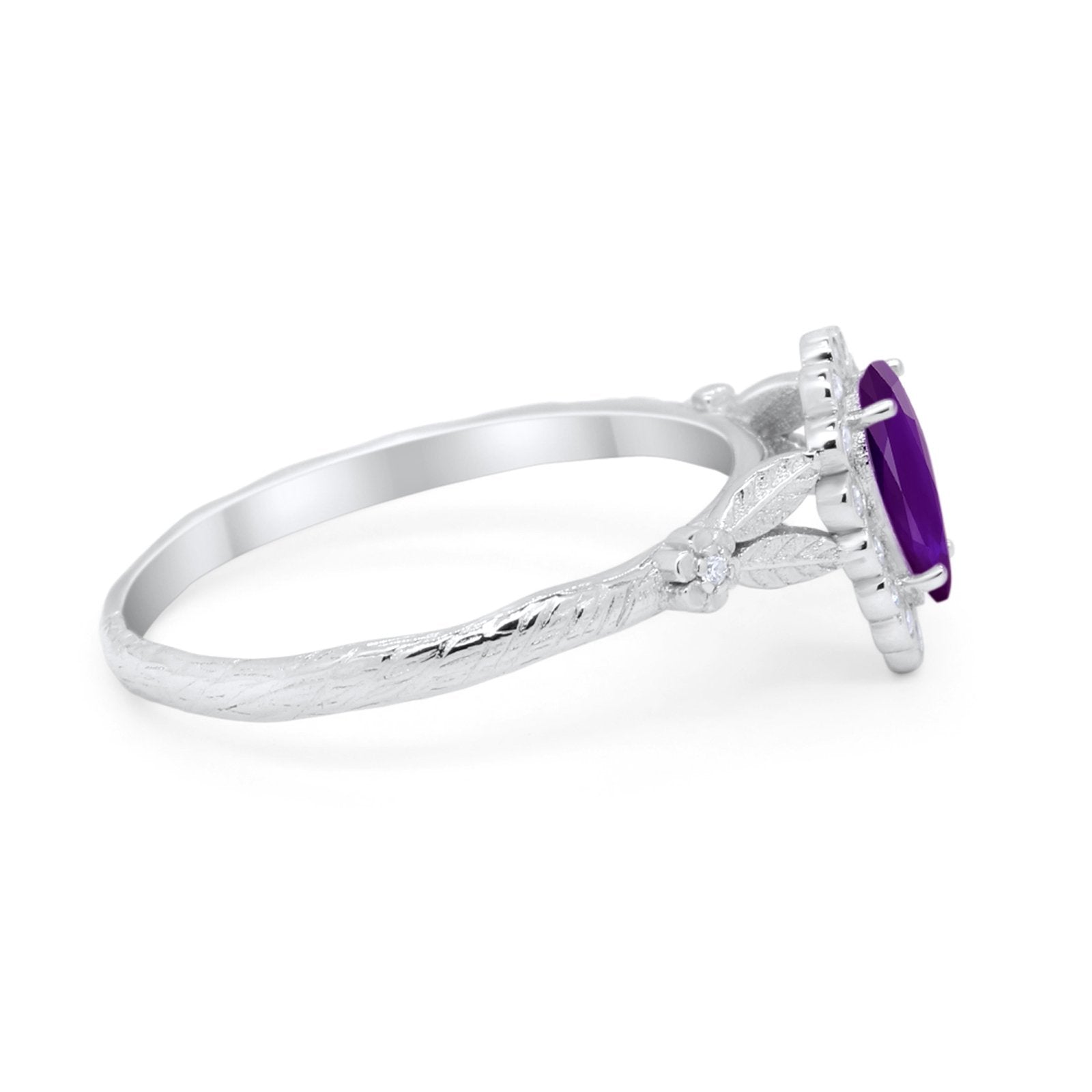 Teardrop Engagement Ring Simulated Amethyst CZ 925 Sterling Silver
