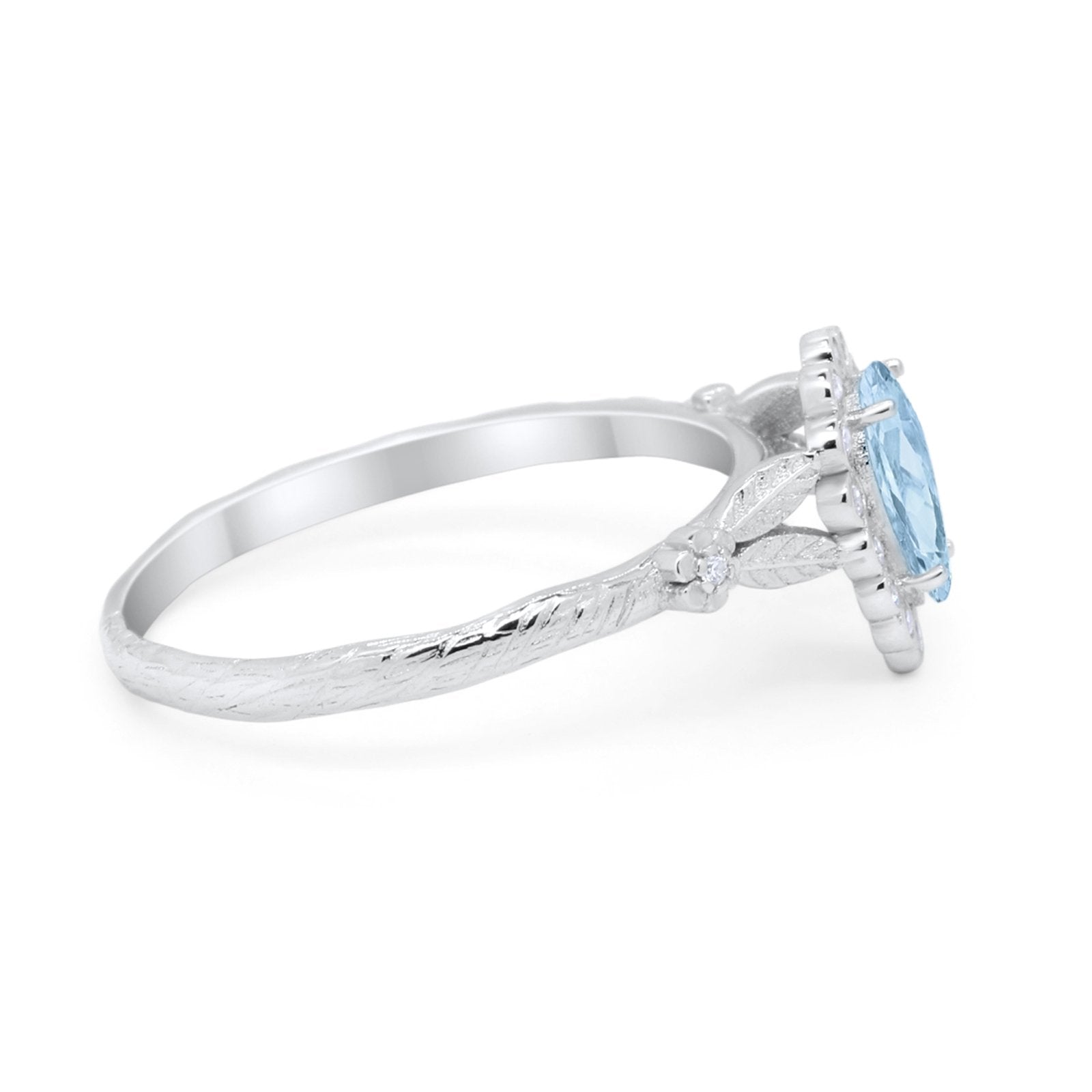 Teardrop Engagement Ring Simulated Aquamarine CZ 925 Sterling Silver