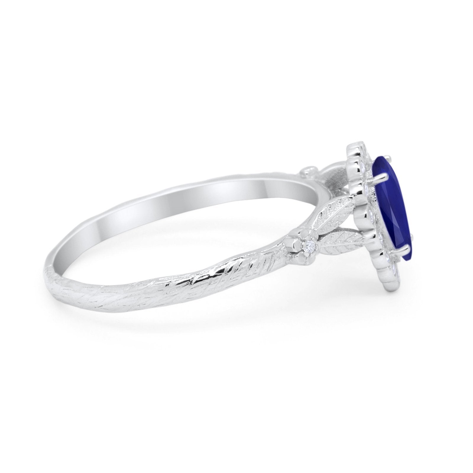 Teardrop Engagement Ring Simulated Blue Sapphire CZ 925 Sterling Silver