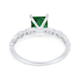 Art Deco Princess Cut Engagement Ring Simulated Green Emerald CZ 925 Sterling Silver