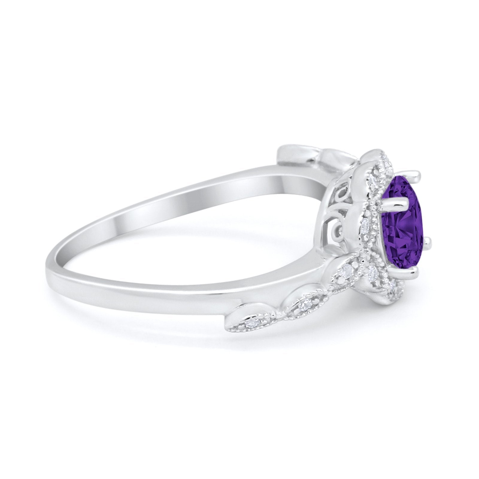Art Deco Wedding Ring Simulated Amethyst CZ 925 Sterling Silver
