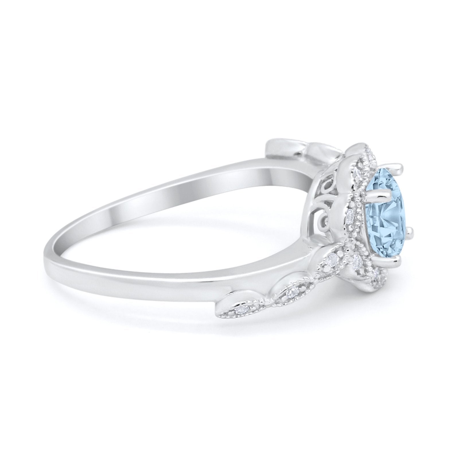 Art Deco Wedding Ring Simulated Aquamarine CZ 925 Sterling Silver