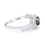 Art Deco Wedding Ring Simulated Rainbow CZ 925 Sterling Silver