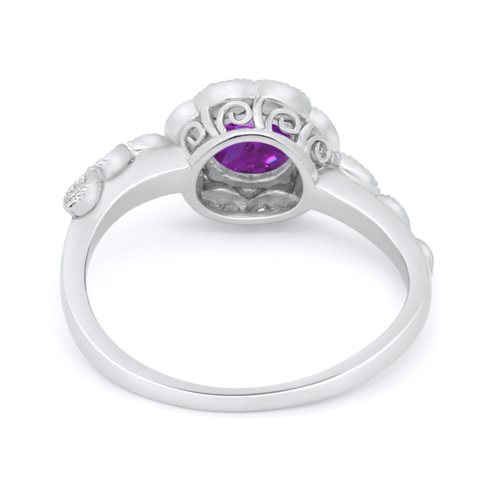 Art Deco Wedding Ring Simulated Amethyst CZ 925 Sterling Silver