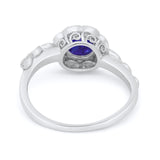 Art Deco Wedding Ring Simulated Blue Sapphire CZ 925 Sterling Silver