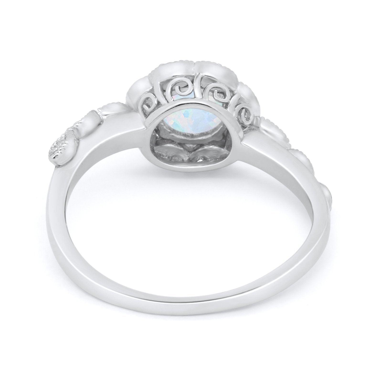 Art Deco Wedding Ring Lab Created White Opal 925 Sterling Silver