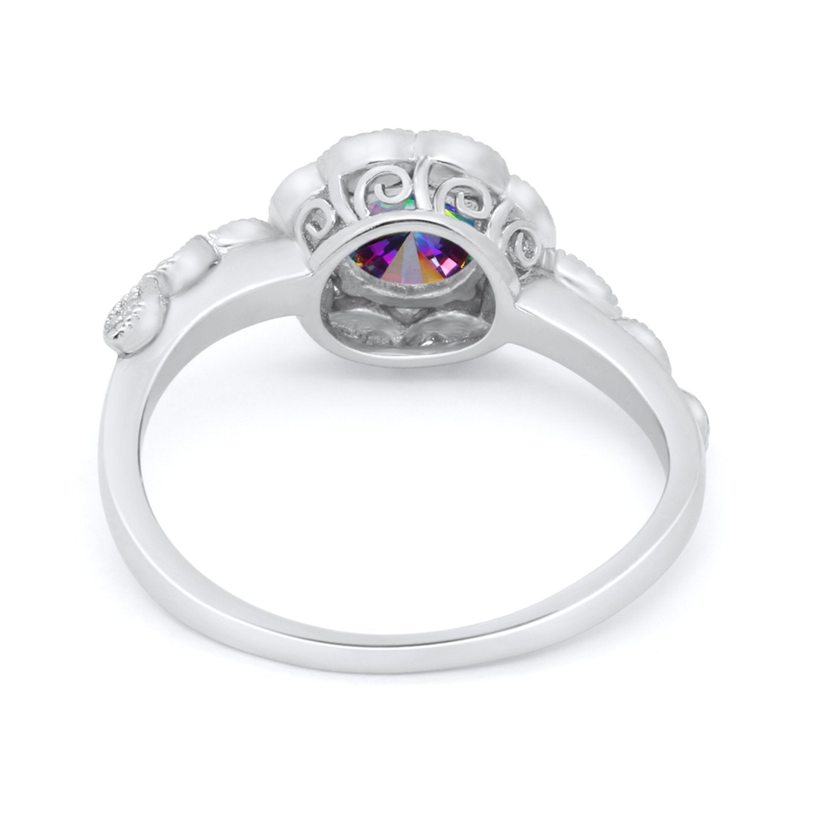 Art Deco Wedding Ring Simulated Rainbow CZ 925 Sterling Silver