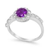 Art Deco Wedding Ring Simulated Amethyst CZ 925 Sterling Silver