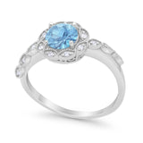 Art Deco Wedding Ring Simulated Aquamarine CZ 925 Sterling Silver