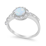 Art Deco Wedding Ring Lab Created White Opal 925 Sterling Silver