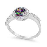 Art Deco Wedding Ring Simulated Rainbow CZ 925 Sterling Silver