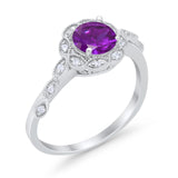 Art Deco Wedding Ring Simulated Amethyst CZ 925 Sterling Silver