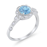 Art Deco Wedding Ring Simulated Aquamarine CZ 925 Sterling Silver
