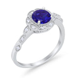 Art Deco Wedding Ring Simulated Blue Sapphire CZ 925 Sterling Silver
