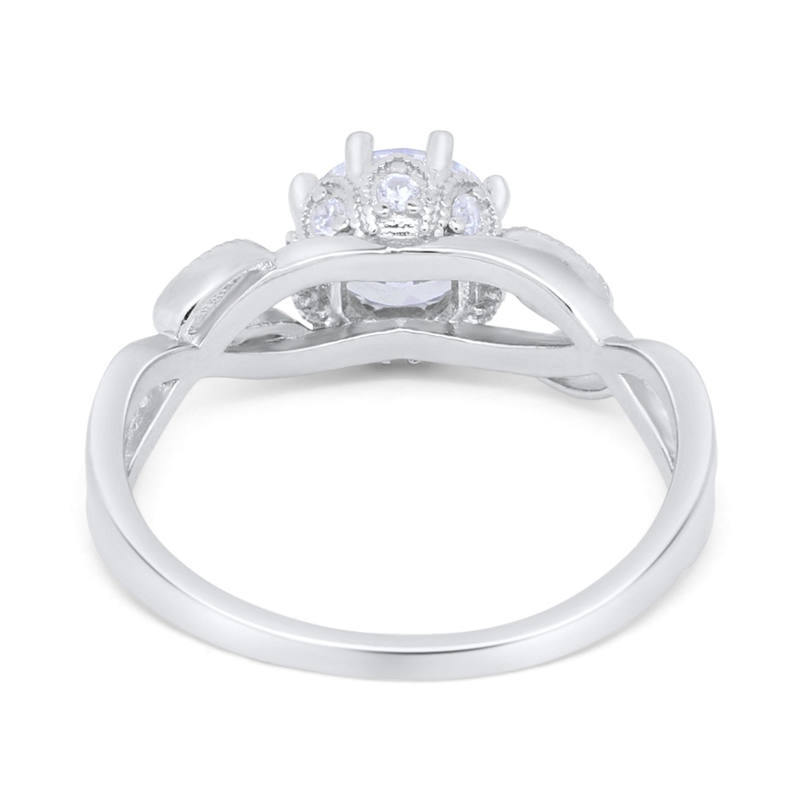 Floral Infnity Shank Engaement Ring Round Simulated CZ 925 Sterling Silver