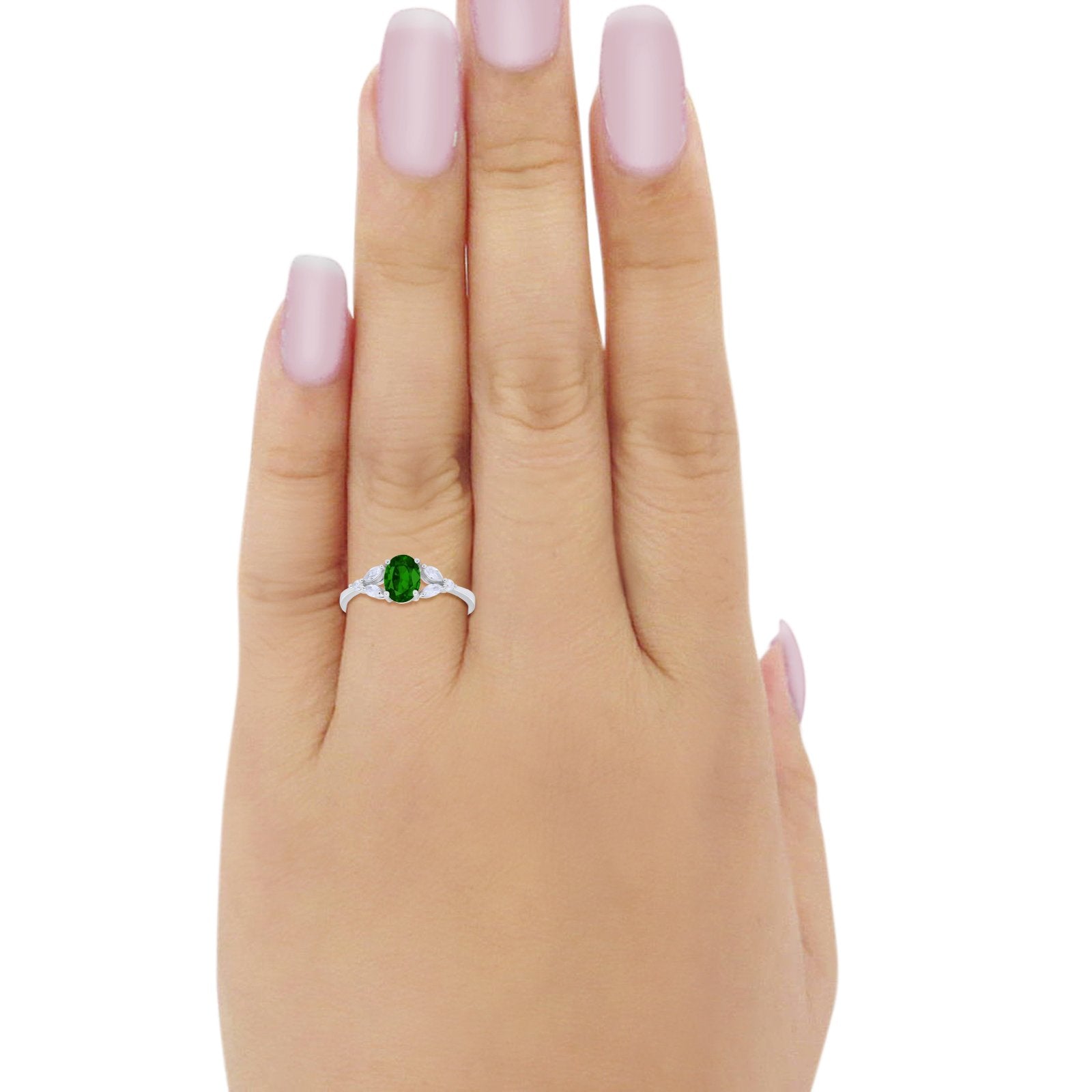 Oval Art Deco Engagement Ring Marquise Simulated Green Emerald CZ 925 Sterling Silver