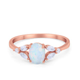 Oval Art Deco Engagement Ring Rose Tone, Lab Created White Opal 925 Sterling Silver