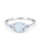 Oval Art Deco Engagement Ring Lab Created White Opal 925 Sterling Silver