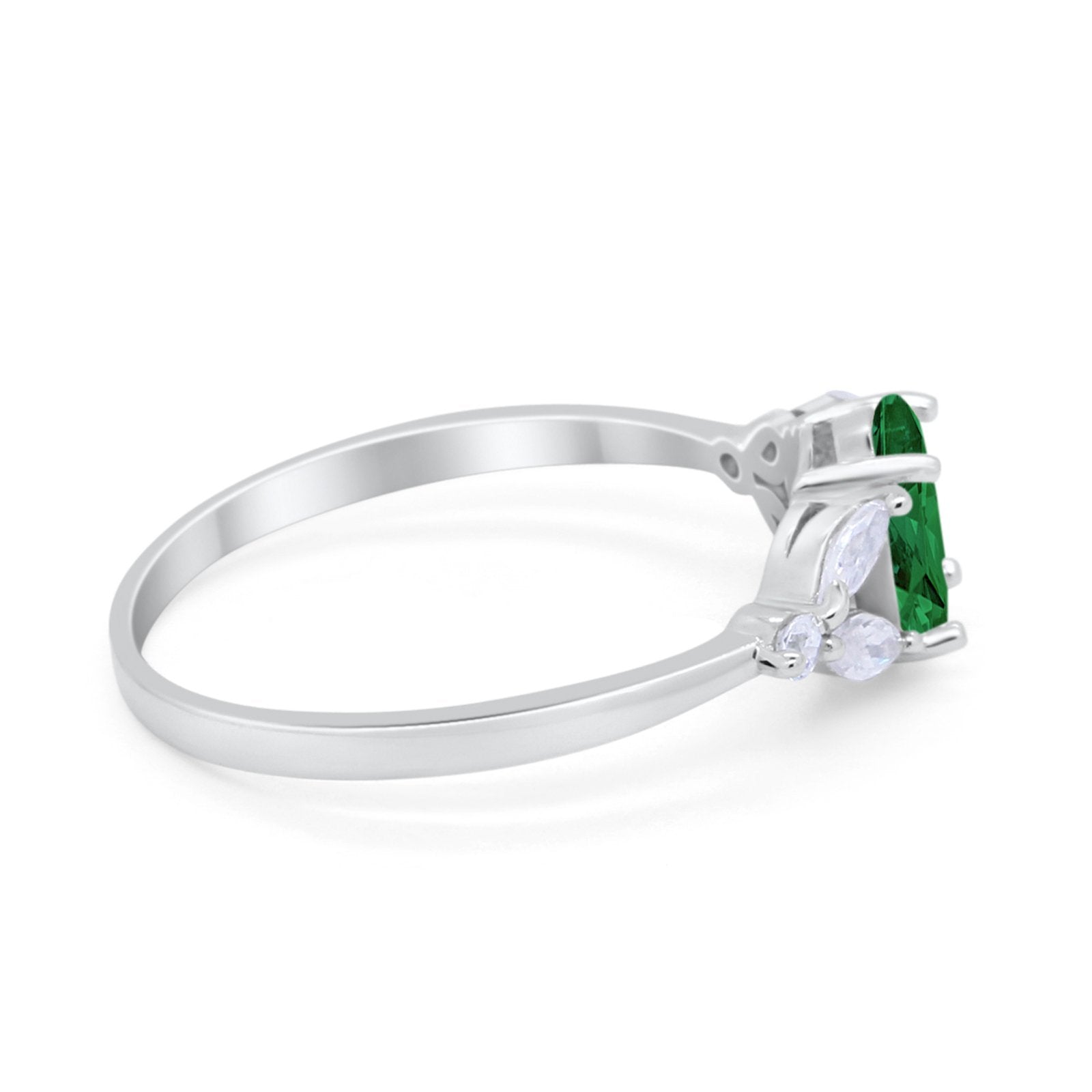 Oval Art Deco Engagement Ring Marquise Simulated Green Emerald CZ 925 Sterling Silver