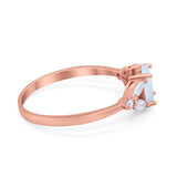 Oval Art Deco Engagement Ring Rose Tone, Lab Created White Opal 925 Sterling Silver