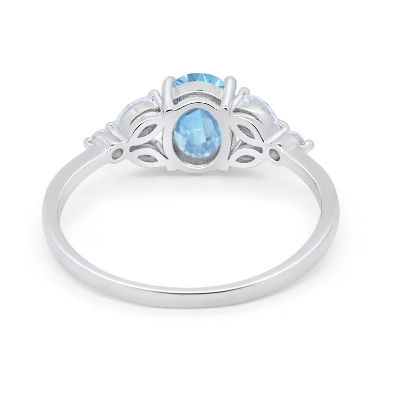 Oval Art Deco Engagement Ring Marquise Simulated Aquamarine CZ 925 Sterling Silver