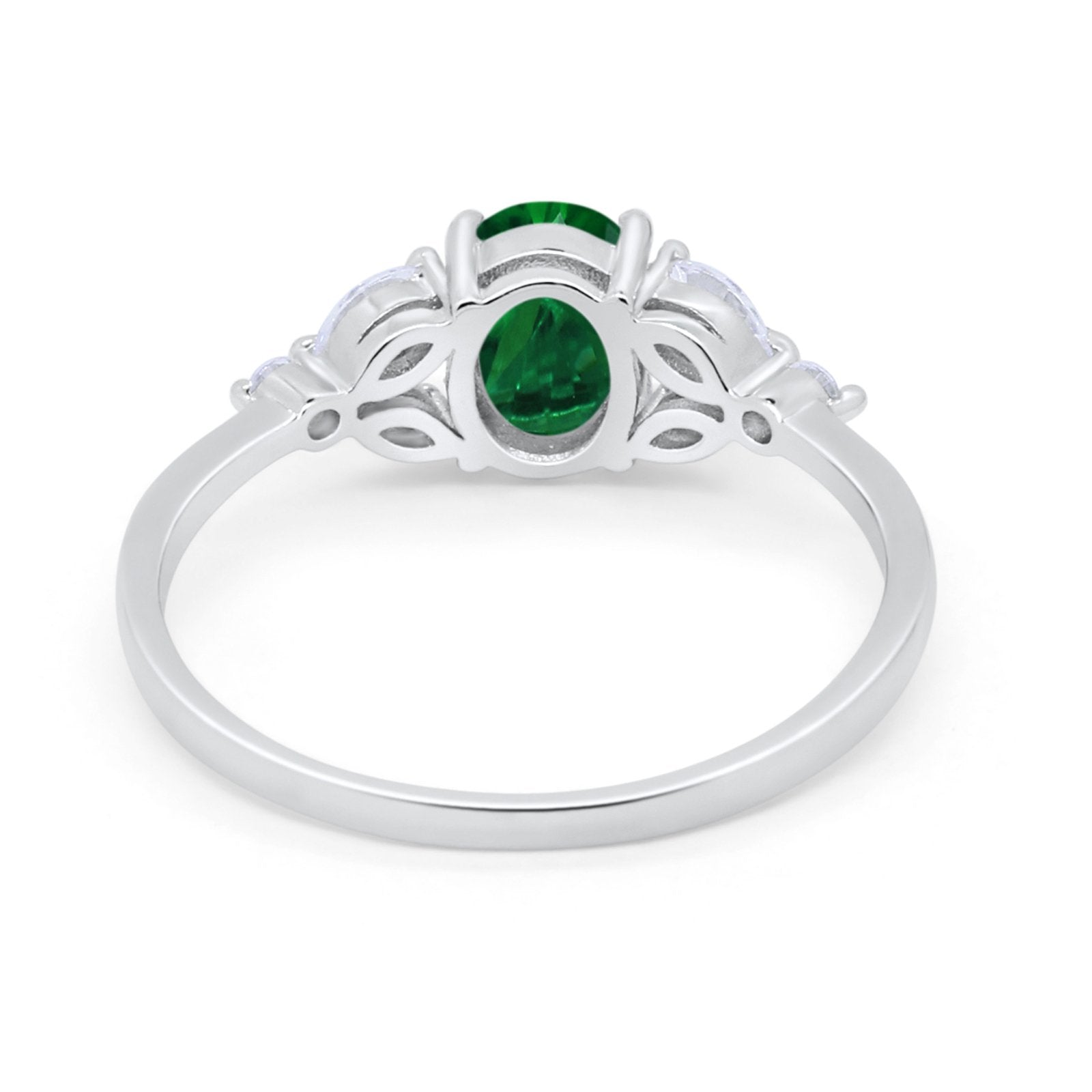 Oval Art Deco Engagement Ring Marquise Simulated Green Emerald CZ 925 Sterling Silver