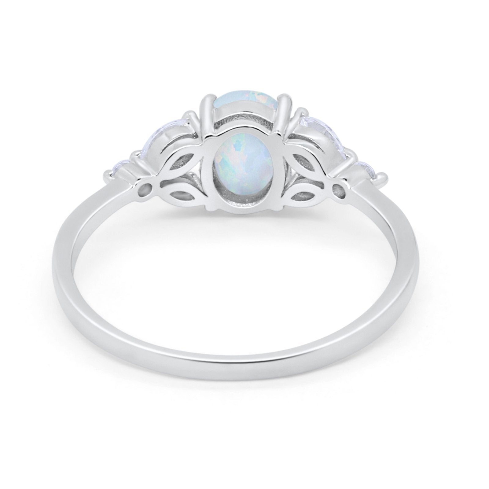 Oval Art Deco Engagement Ring Lab Created White Opal 925 Sterling Silver