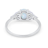 Oval Art Deco Engagement Ring Lab Created White Opal 925 Sterling Silver