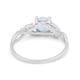 Art Deco Wedding Ring Marquise Lab Created White Opal  925 Sterling Silver