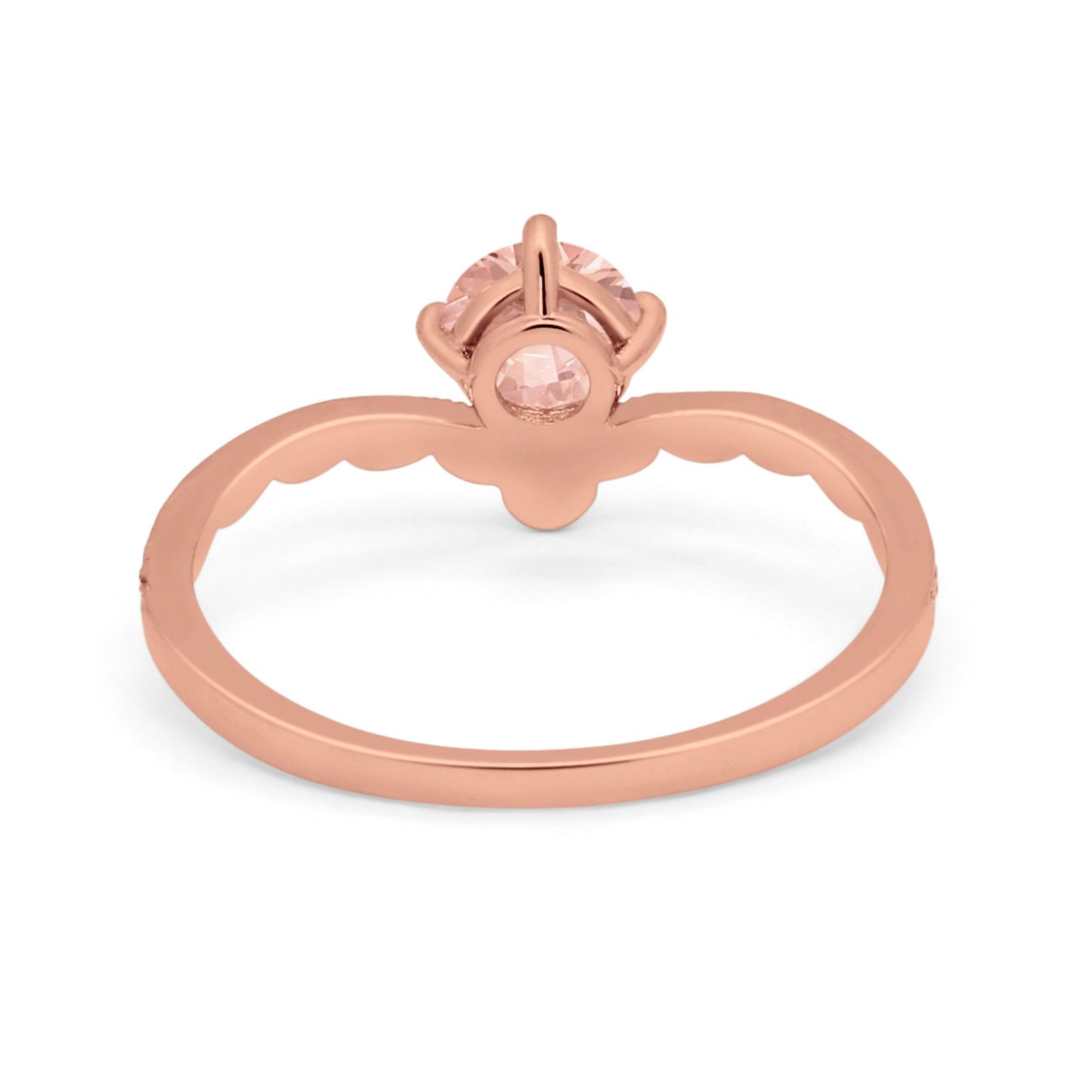 Art Deco Chevron Midi V Ring Rose Tone, Simulated Morganite CZ 925 Sterling Silver