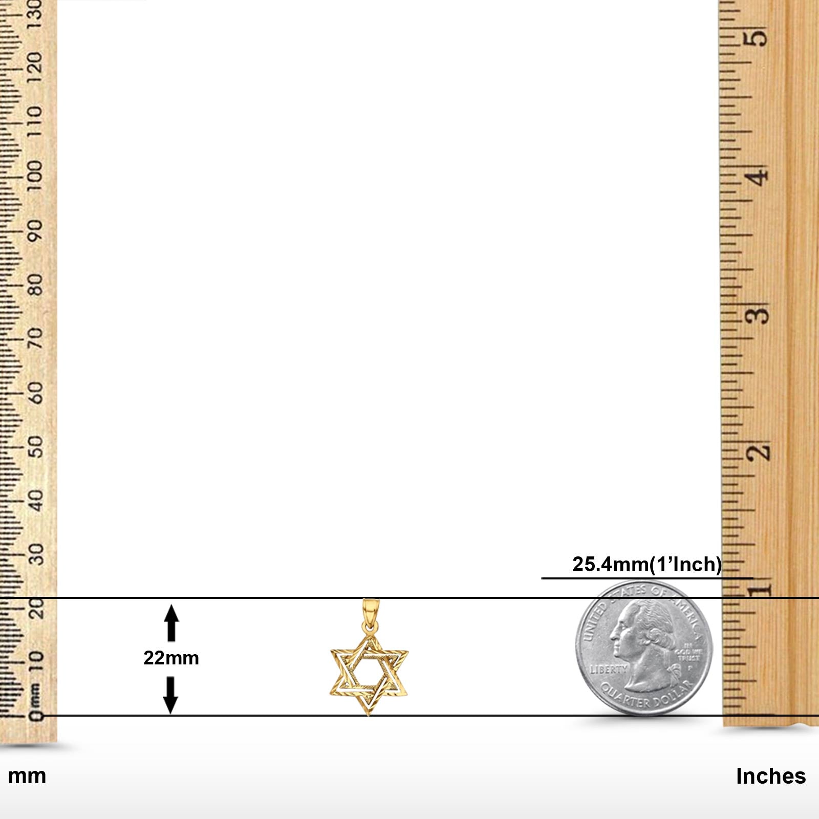 Real 14K Yellow Gold Star of David Charm Pendant 1.2grams 19mmX18mm