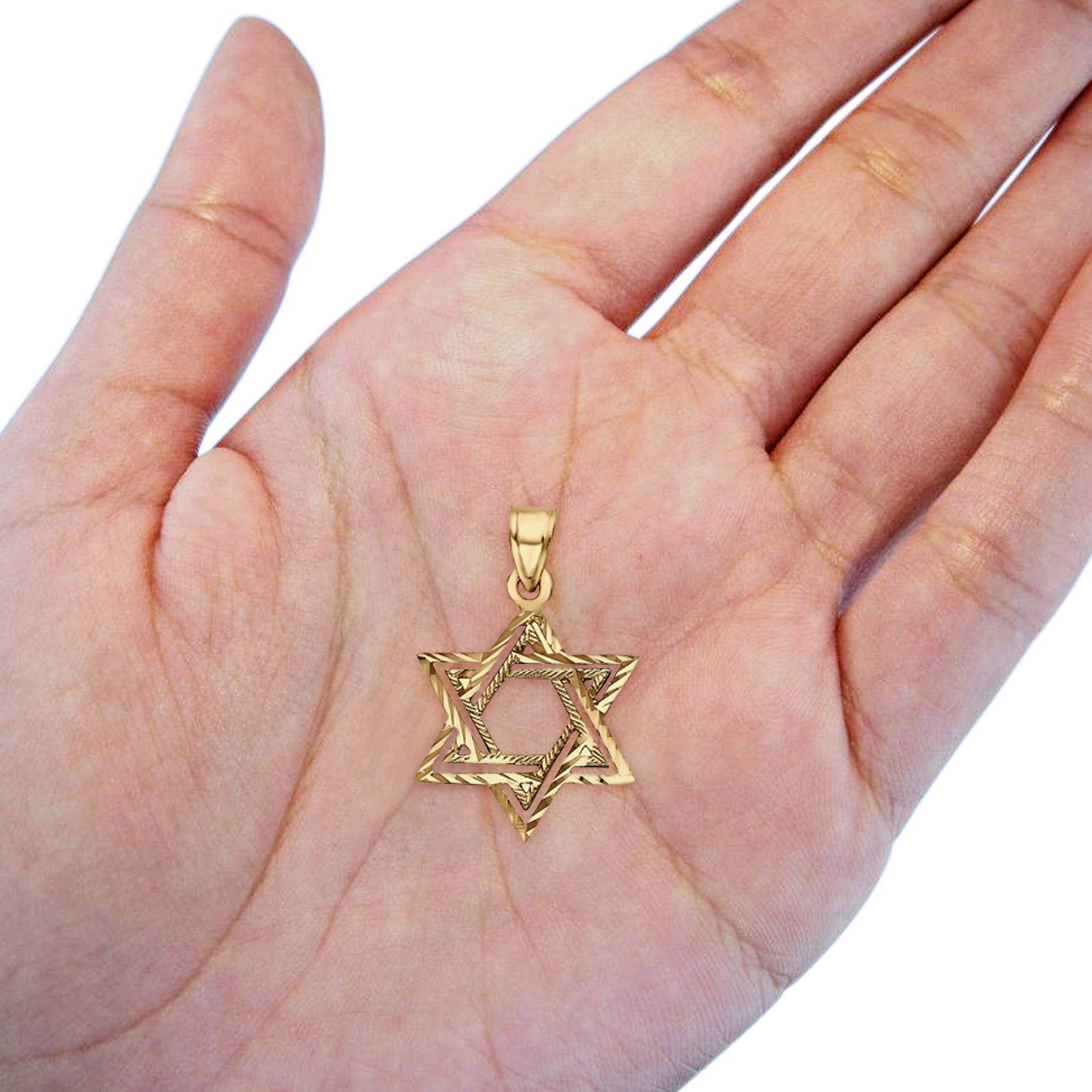 Real 14K Yellow Gold Star of David Charm Pendant 1.2grams 19mmX18mm