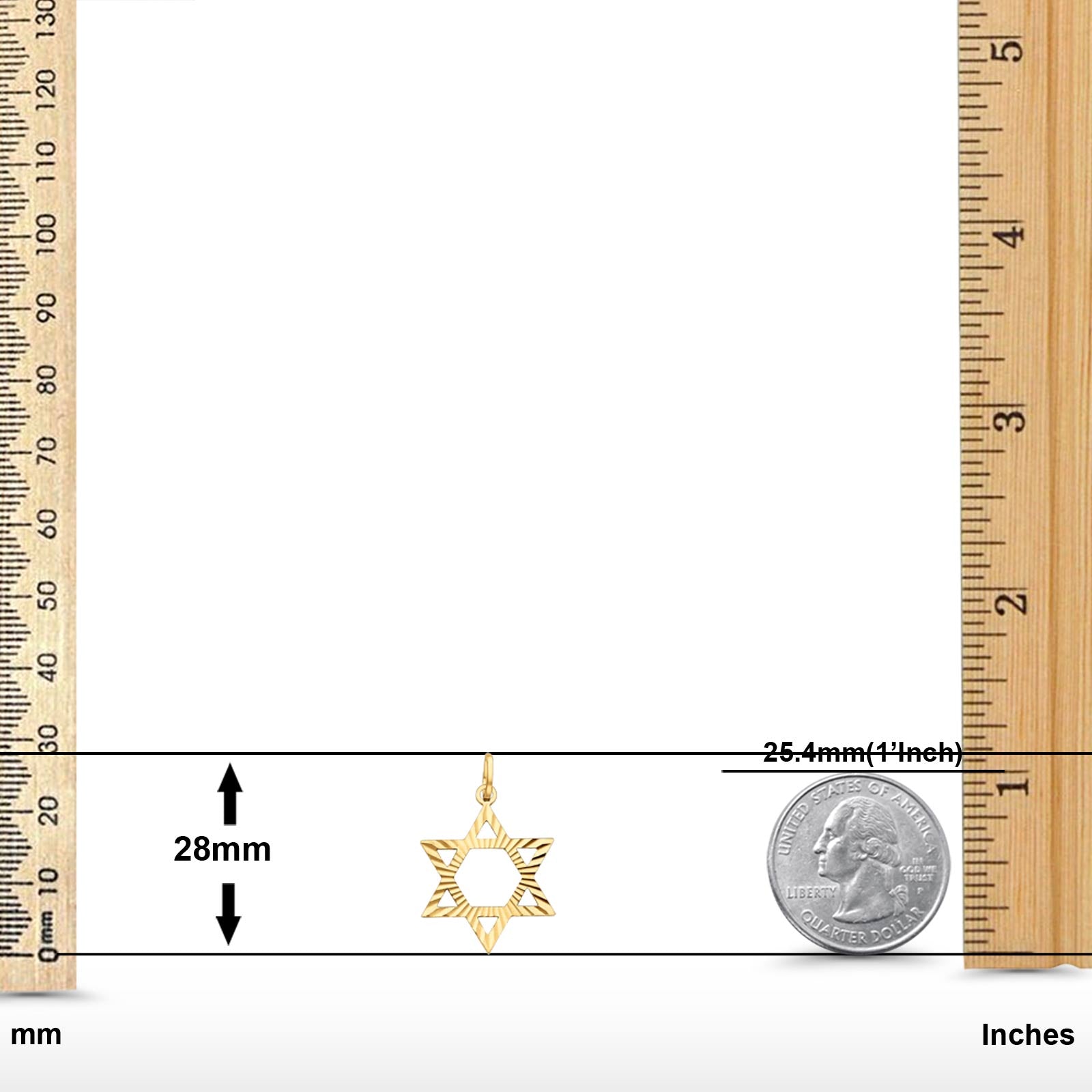 Star of David Charm Pendant 14K Real Yellow Gold 25mmX22mm 1.8grams