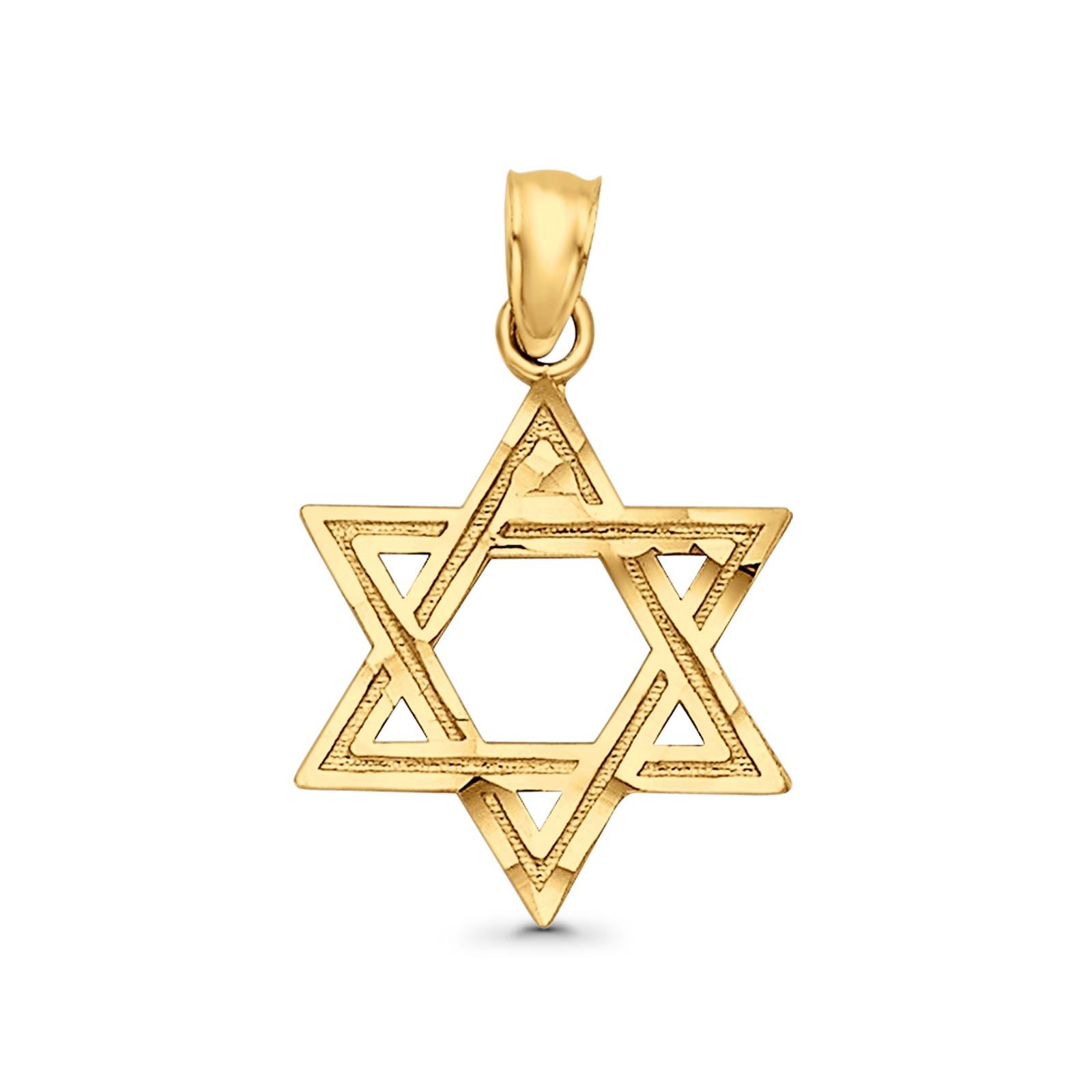14K Yellow Gold Real Beautiful Star of David Charm Pendant 0.8gram 17X15mm