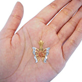 3gm Tricolor Gold 14K Real Cubic Zirconia Butterfly Charm Pendant 17X19mm