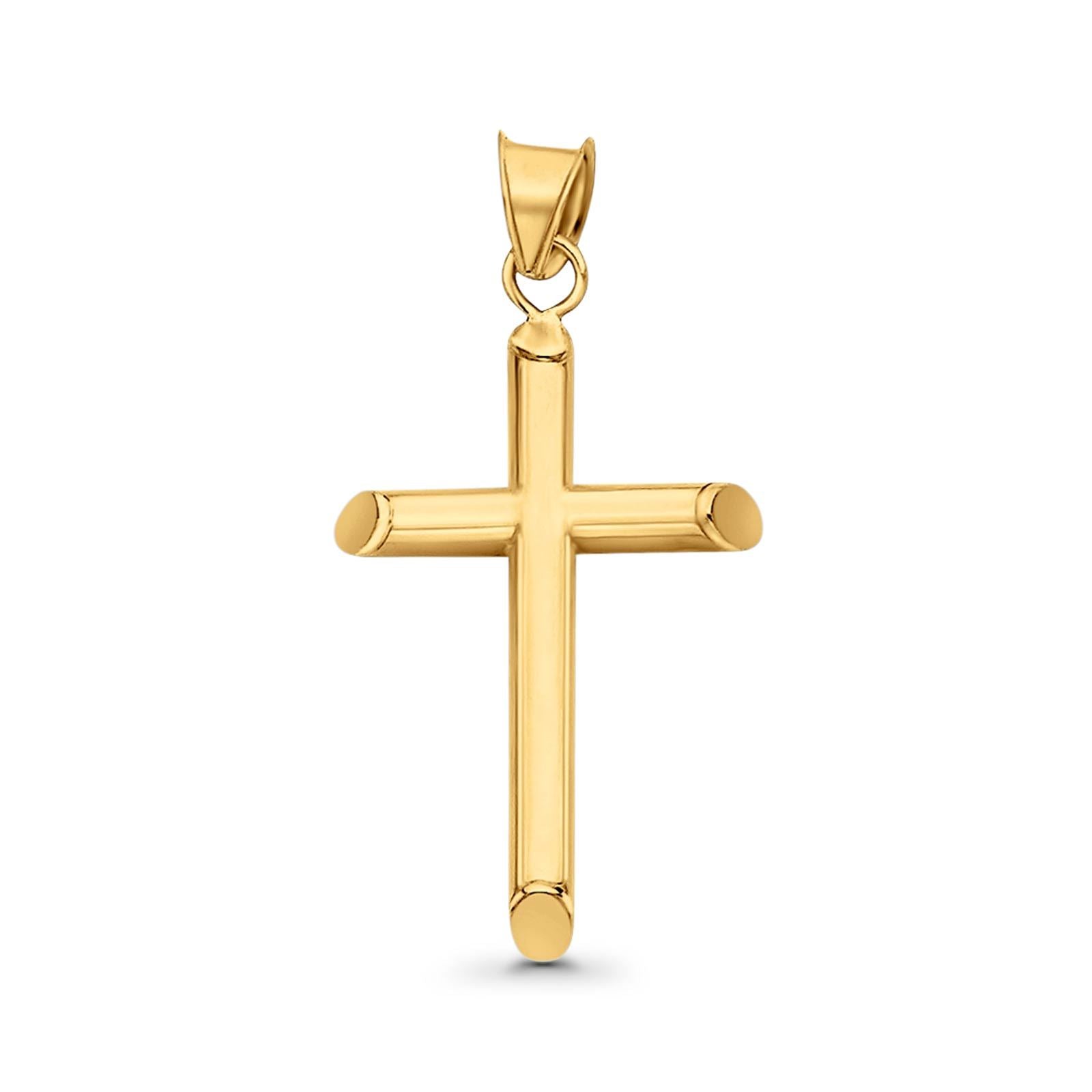 14K Real Yellow Gold Cross Religious Charm Pendant 18X28mm