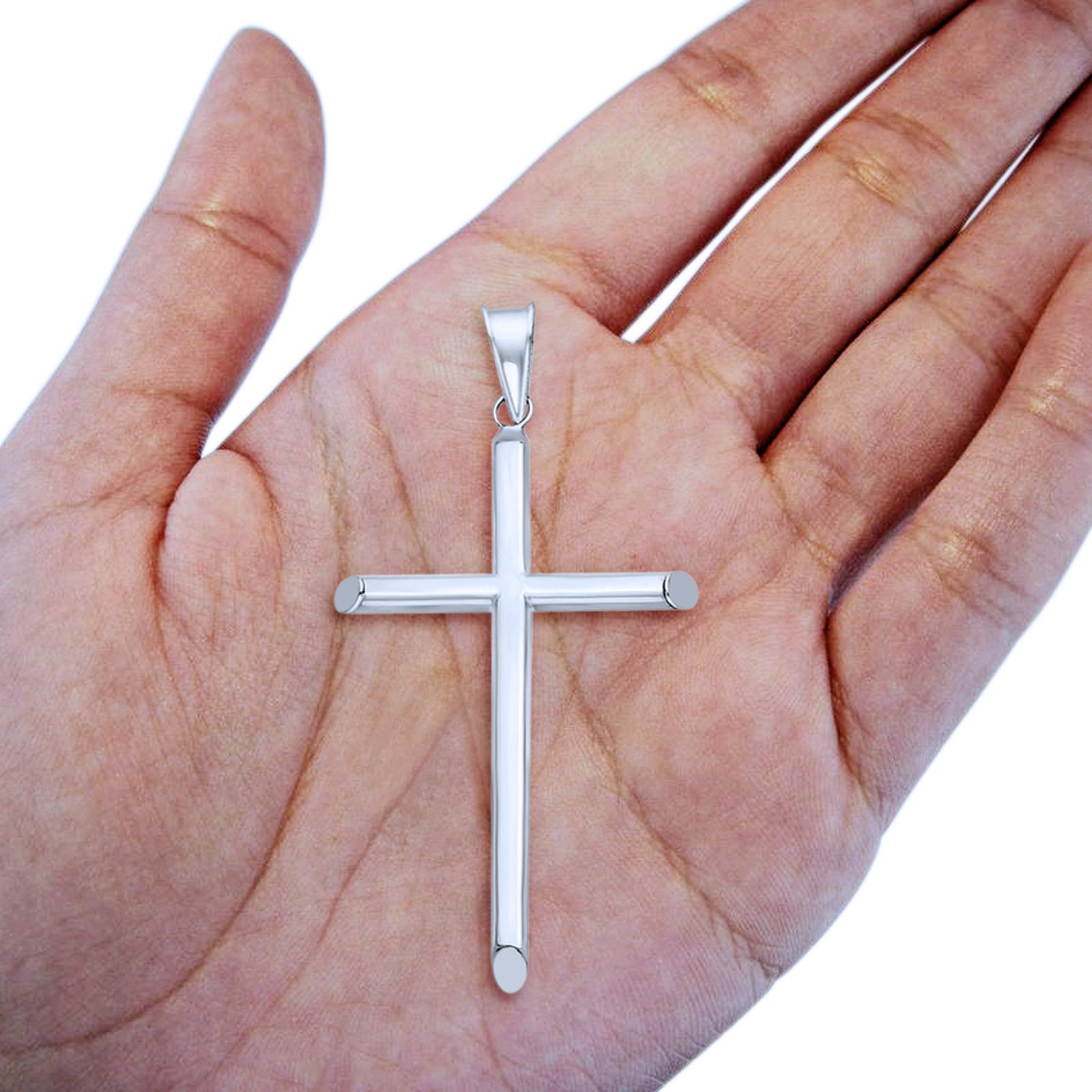 14K Real White Gold Classic Cross Religious Charm Pendant 25X43mm