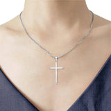 14K Real White Gold Classic Cross Religious Charm Pendant 25X43mm