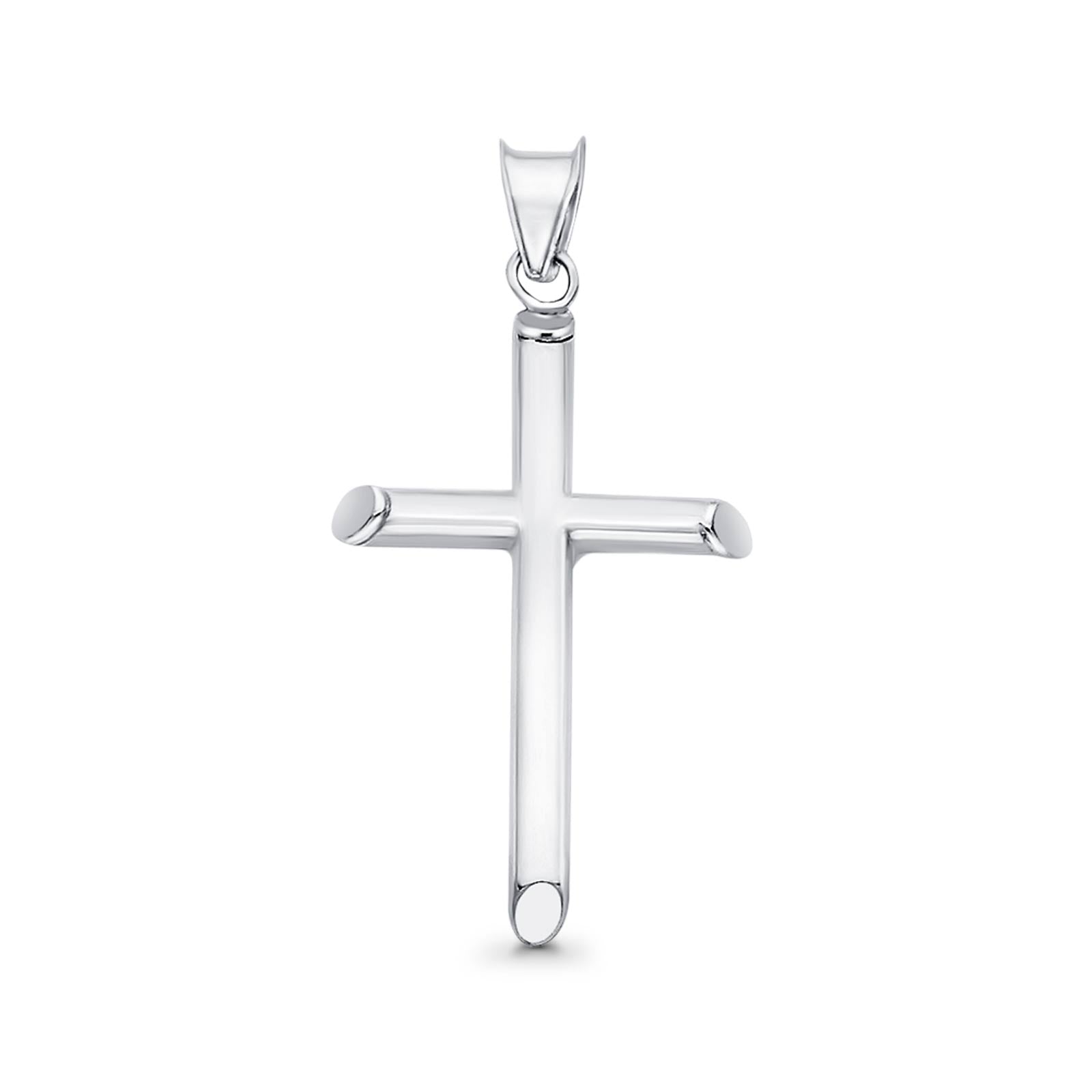 14K Real White Gold Classic Cross Religious Charm Pendant 20mmX28mm