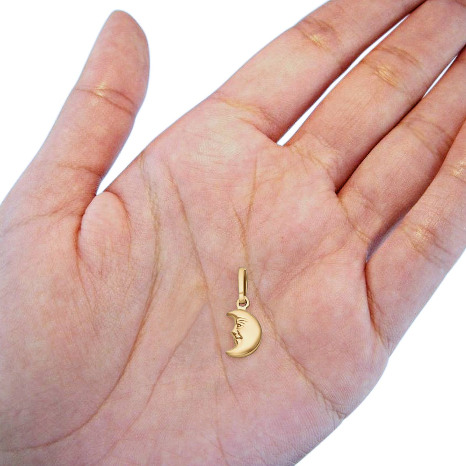 14K Yellow Gold Real Half Moon Face Charm Pendant 11mmX10mm 0.6grams